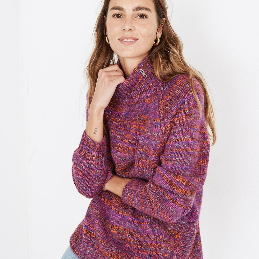 Madewell Multi Colored Zip Wool/Alpaca Blend Turtleneck, Size Large